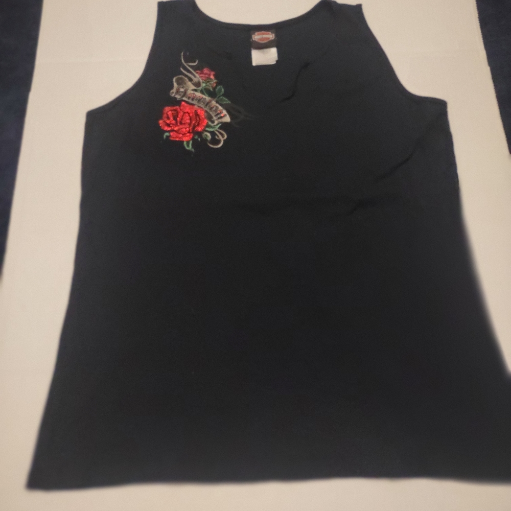 Harley-Davidson Black Tank Top with Red Embroidery